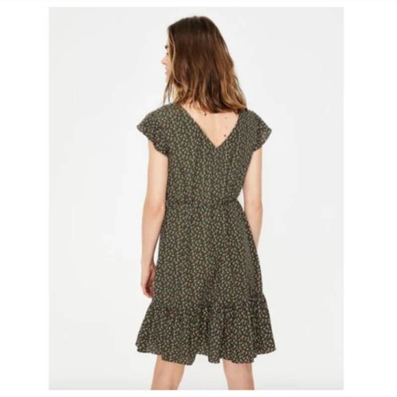 Boden Mini Dress 16 Green Floral Cynthia Ruffled A-Line Belted Plus Size - Picture 5 of 13